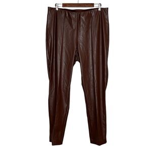 Anne Klein Woman Espresso Faux Leather Pants Elastic Waistband Women Size XL NWT